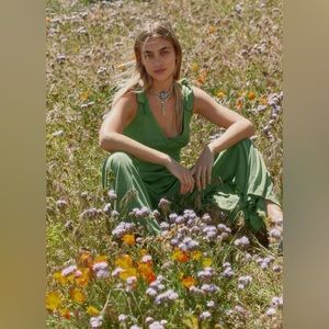 Free People Beach Alice One-Piece Jumpsuit In Green Size L Shoulder Tie Boho